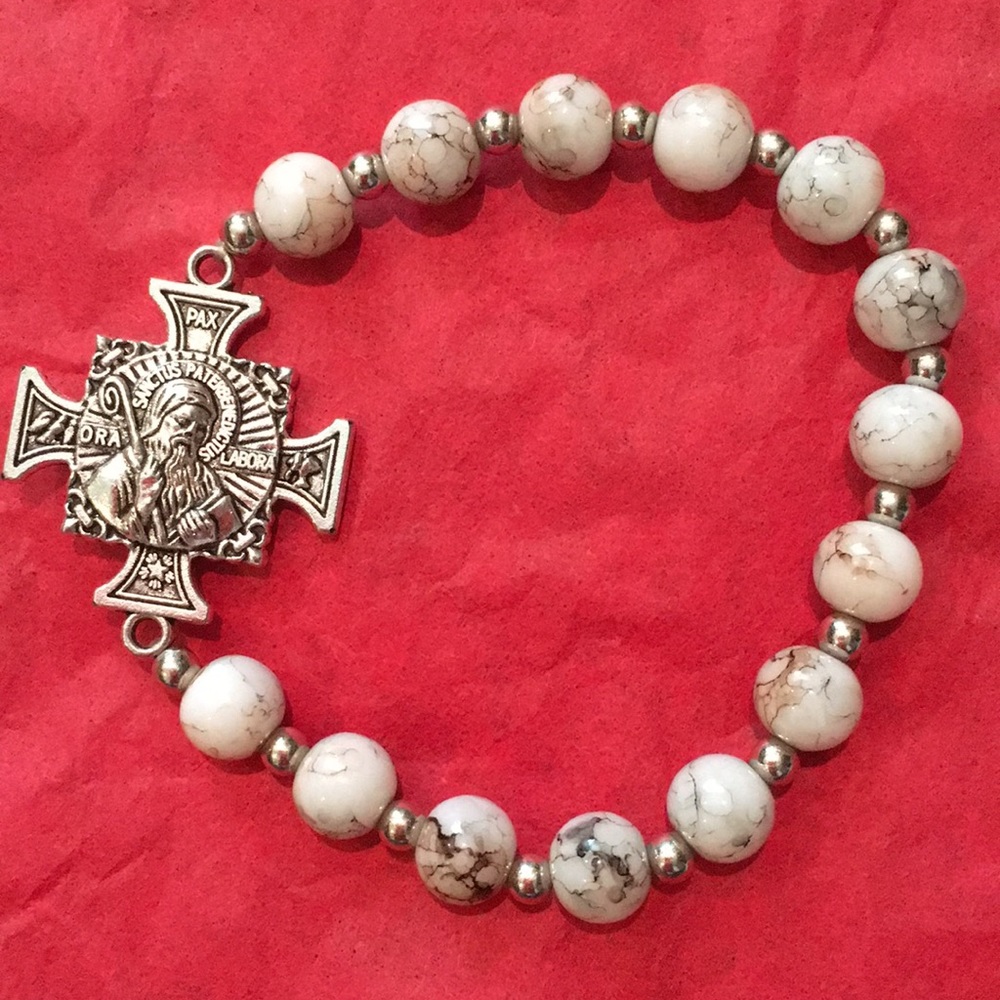 White St. Benedict Maltese Cross Bracelet